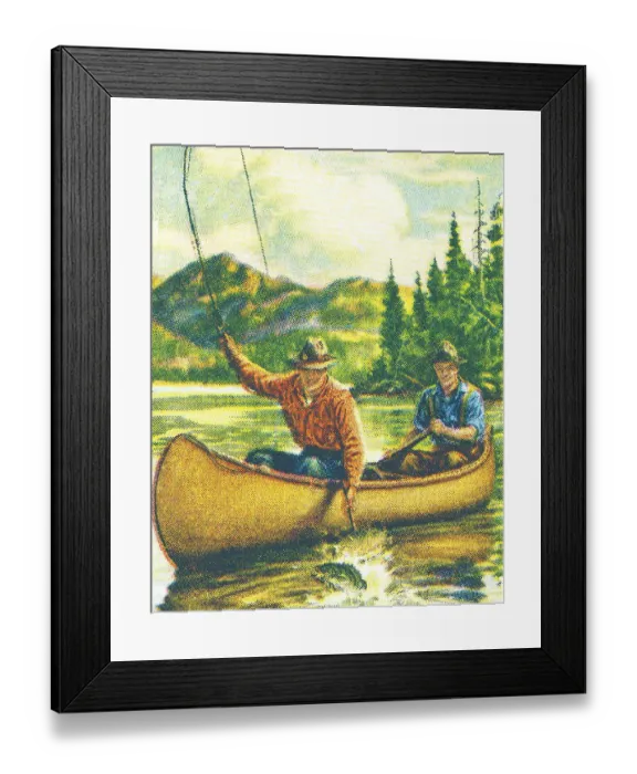 Framed Print : Two men fishing in a canoe Framed Print : Two men fishing in a canoe