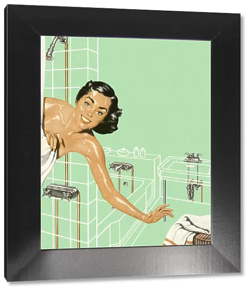 Woman Reaching Out of the Shower