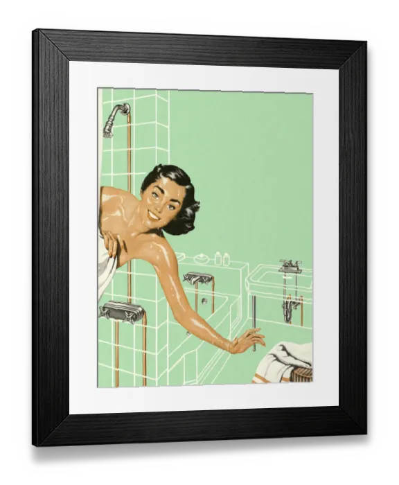 Framed Print : Woman Reaching Out of the Shower Framed Print : Woman Reaching Out of the Shower