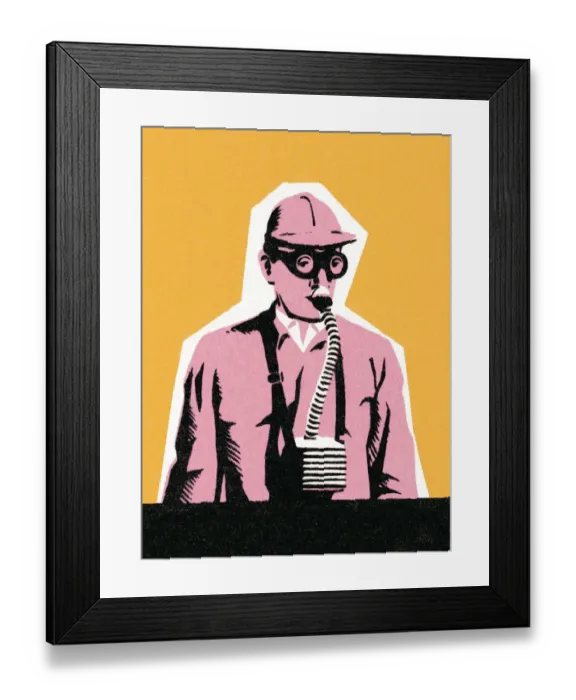 Framed Print : Man with gas mask