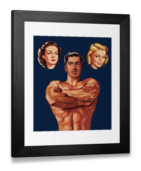 Framed Print : Muscle Man Thinking About Two Women Framed Print : Muscle Man Thinking About Two Women