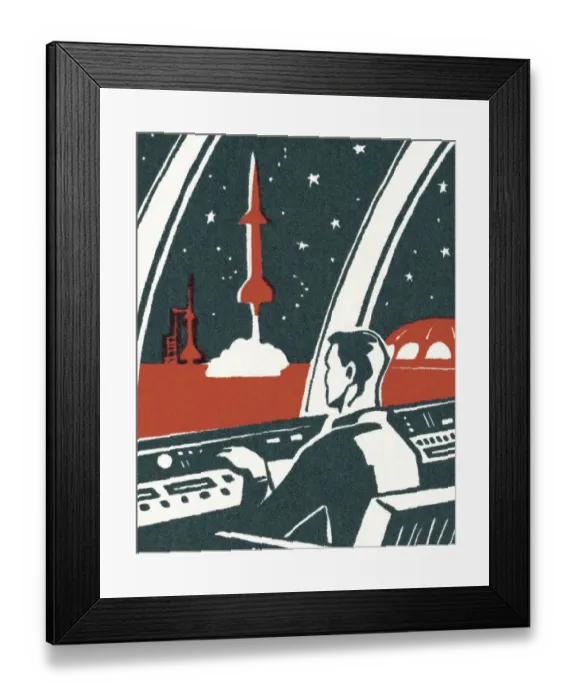 Framed Print : Man at Control Panel During Rocket Launch Framed Print : Man at Control Panel During Rocket Launch
