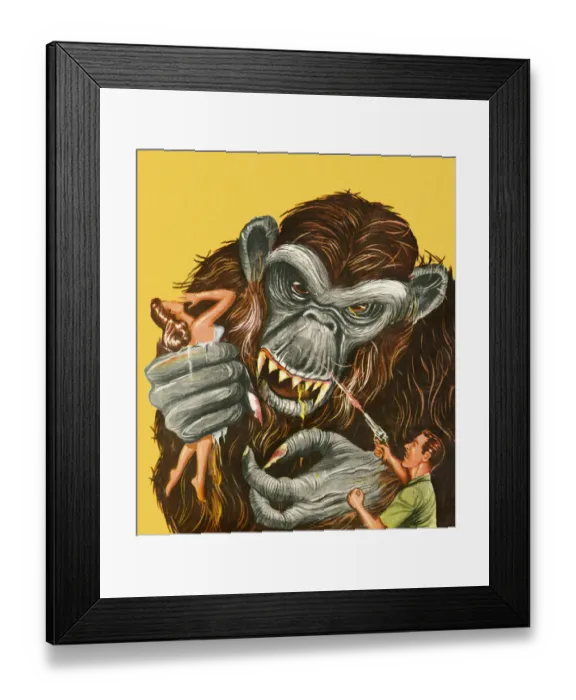 Framed Print : Man Shooting Giant Ape Framed Print : Man Shooting Giant Ape