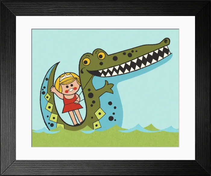 Framed Print : Girl Riding on an Alligator Framed Print : Girl Riding on an Alligator