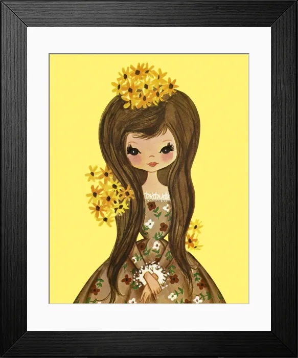 Framed Print : Girl Wearing a Brown Floral Dress Framed Print : Girl Wearing a Brown Floral Dress