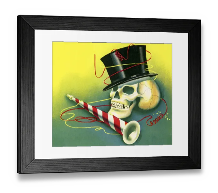 Framed Print : Skull With Top Hat and Party Horn Framed Print : Skull With Top Hat and Party Horn