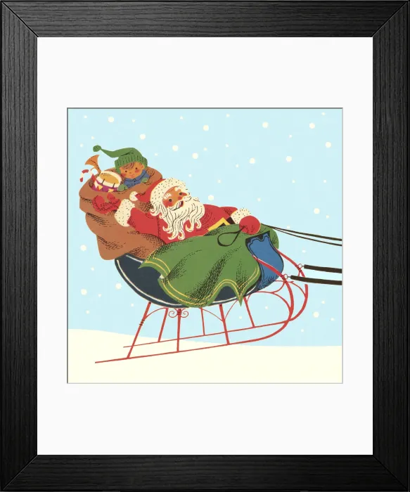 Framed Print : Santa and Boy Riding in Sleigh Framed Print : Santa and Boy Riding in Sleigh