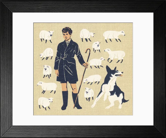 Framed Print : Boy Tending Sheep With Dog Framed Print : Boy Tending Sheep With Dog