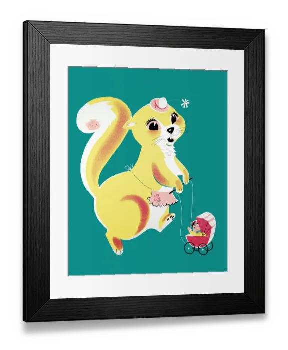 Framed Print : Squirrel Pushing a Doll Buggy Framed Print : Squirrel Pushing a Doll Buggy