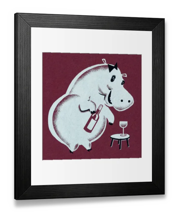 Framed Print : Hippo With Wine Framed Print : Hippo With Wine