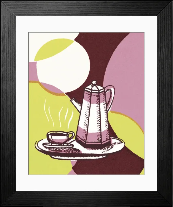 Framed Print : Coffee Cup and Carafe on a Tray Framed Print : Coffee Cup and Carafe on a Tray