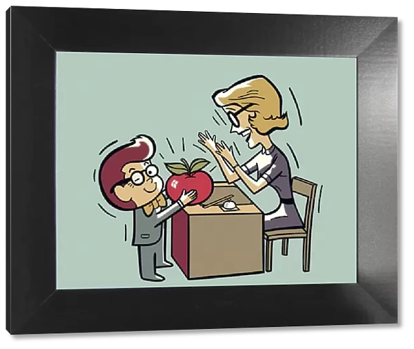 Child Giving an Apple to a Teacher