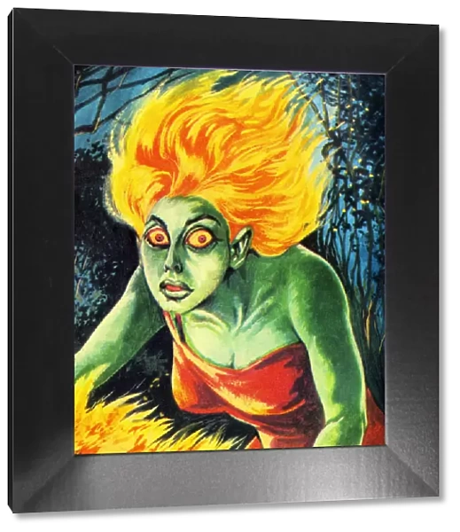 Green Woman With Flame Hair