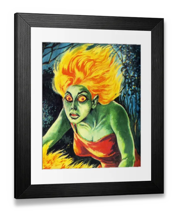 Framed Print : Green Woman With Flame Hair Framed Print : Green Woman With Flame Hair