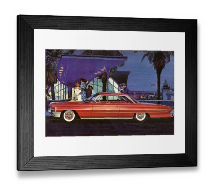 Framed Print : Red Vintage Car in Front of Airport Framed Print : Red Vintage Car in Front of Airport