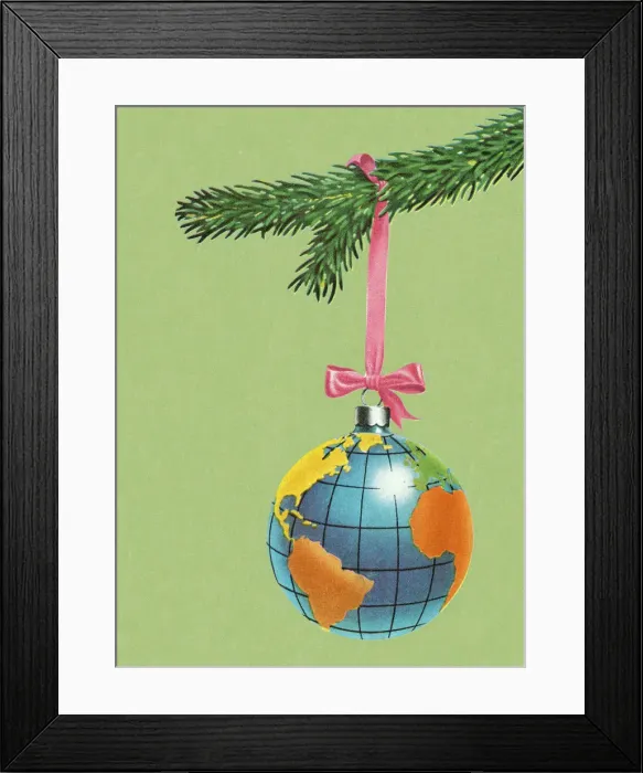 Framed Print : Globe Christmas Tree Ornament