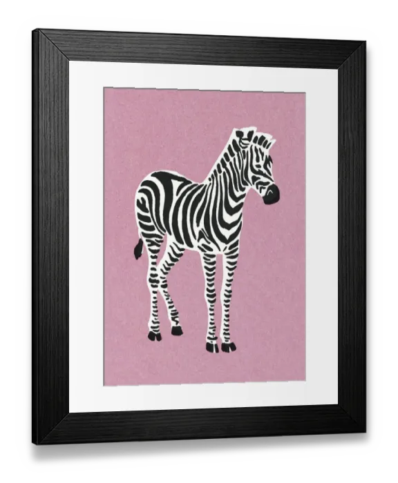 Framed Print : Zebra on Pink Background Framed Print : Zebra on Pink Background