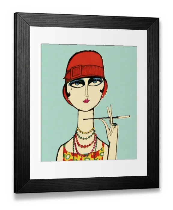 Framed Print : Flapper Lady With Cigarette Holder Framed Print : Flapper Lady With Cigarette Holder