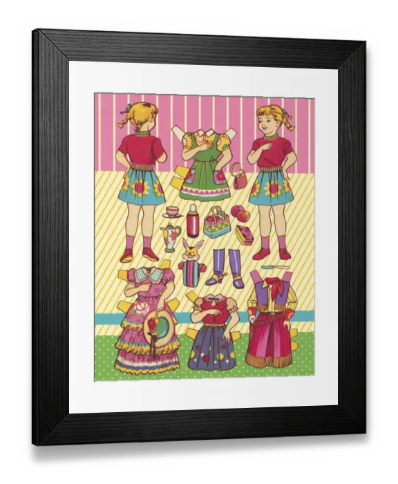 Framed Print : Paper Doll Girl and Various Outfits Framed Print : Paper Doll Girl and Various Outfits
