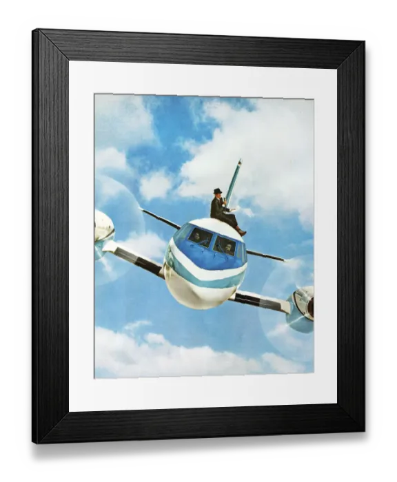 Framed Print : Man With Microphone on Top of Plane Framed Print : Man With Microphone on Top of Plane