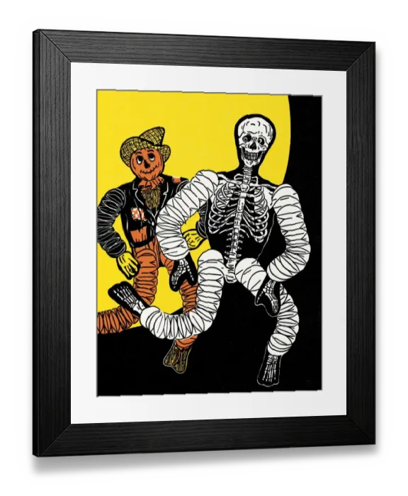 Framed Print : Skeleton and scarecrow dancing Framed Print : Skeleton and scarecrow dancing