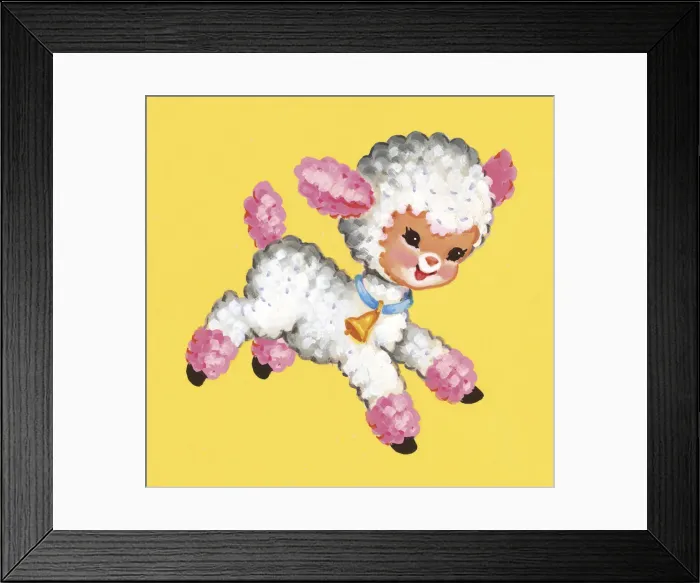 Framed Print : Pink and White Lamb Frolicking Framed Print : Pink and White Lamb Frolicking