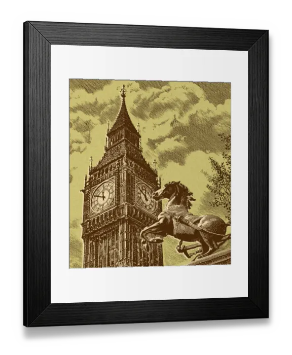 Framed Print : Horse Statue In Front of Big Ben Framed Print : Horse Statue In Front of Big Ben