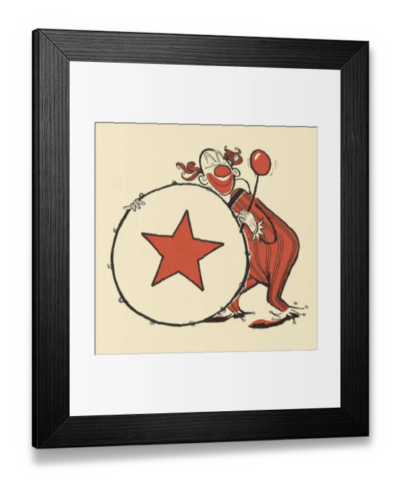 Framed Print : Clown Playing a Bass Drum Framed Print : Clown Playing a Bass Drum