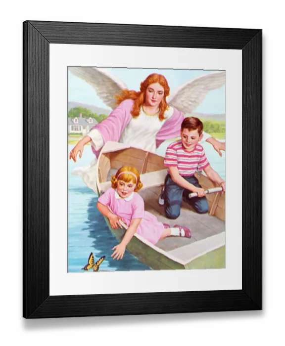 Framed Print : Guardian Angel Watching Over Boy and Girl Framed Print : Guardian Angel Watching Over Boy and Girl