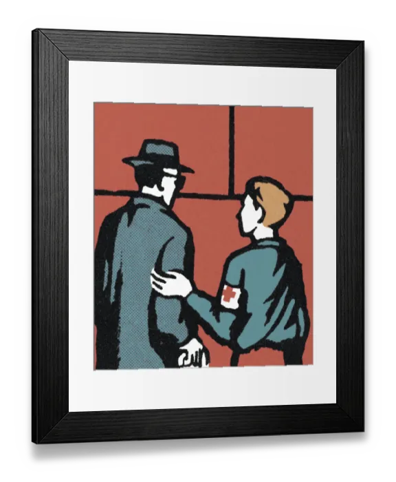 Framed Print : Boy Helping Older Man Framed Print : Boy Helping Older Man