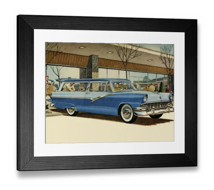 Framed Print : Two Tone Blue Vintage Car at Grocery Store Framed Print : Two Tone Blue Vintage Car at Grocery Store