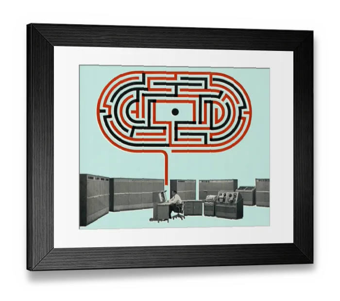Framed Print : Man Working With a Maze Above Framed Print : Man Working With a Maze Above