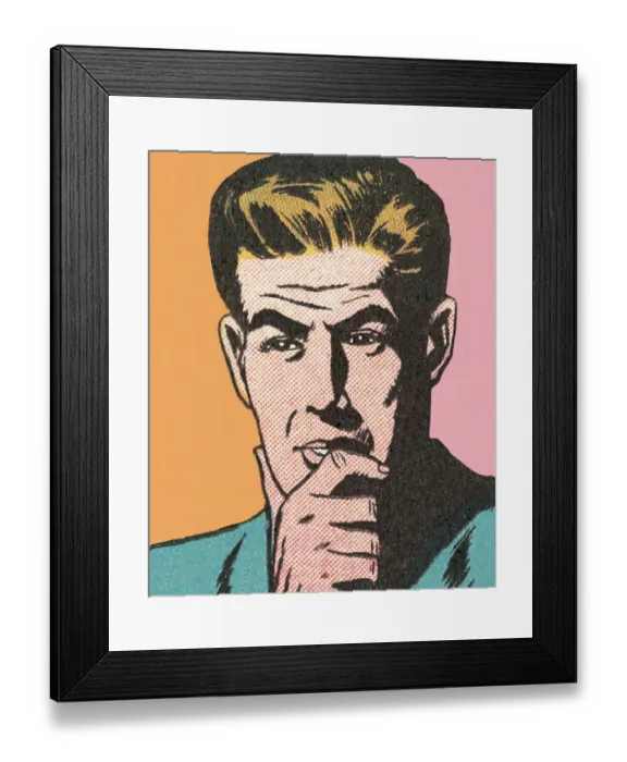Framed Print : Pastel-colored pop-art-style illustration of a man thinking Framed Print : Pastel-colored pop-art-style illustration of a man thinking