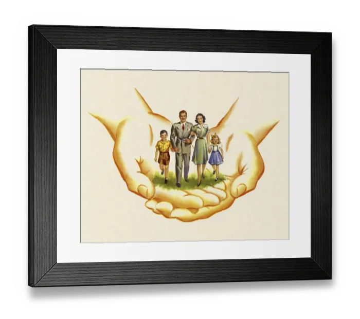 Framed Print : Caring Hands Holding a Family Framed Print : Caring Hands Holding a Family
