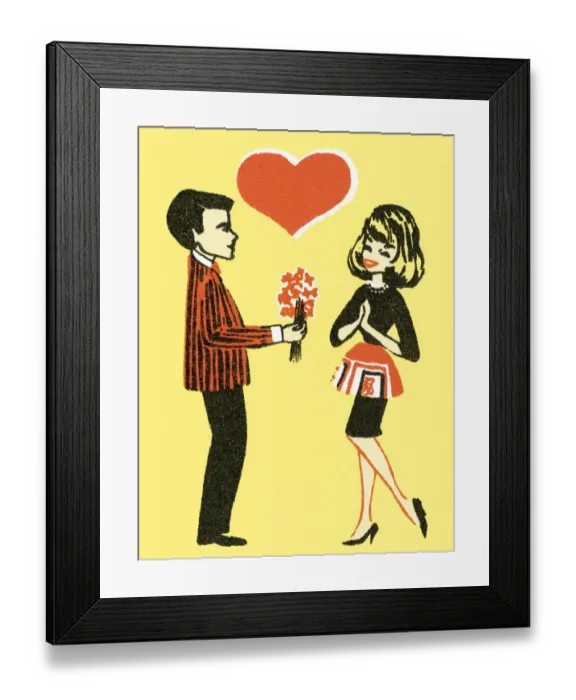 Framed Print : Man with flowers for woman Framed Print : Man with flowers for woman