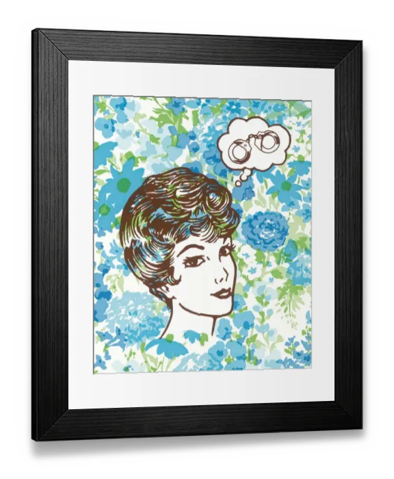 Framed Print : Woman Dreaming of Handcuffs Framed Print : Woman Dreaming of Handcuffs