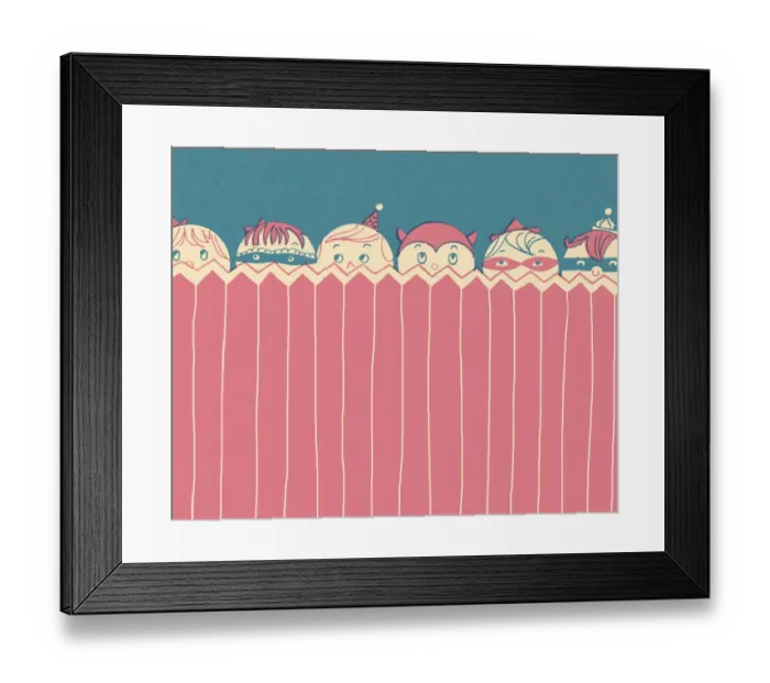 Framed Print : Trick or Treaters Peeking Over a Fence Framed Print : Trick or Treaters Peeking Over a Fence