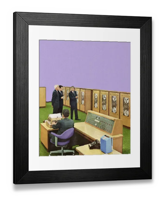 Framed Print : Men Looking at Office Equipment Framed Print : Men Looking at Office Equipment
