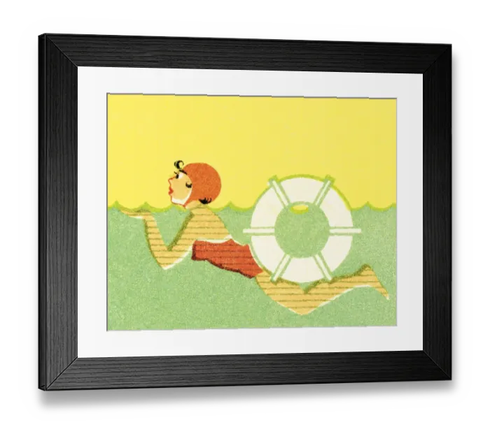 Framed Print : Swimming woman with life preserver Framed Print : Swimming woman with life preserver