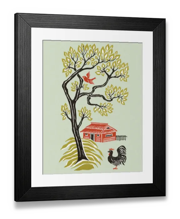 Framed Print : Landscape With House and Rooster Framed Print : Landscape With House and Rooster