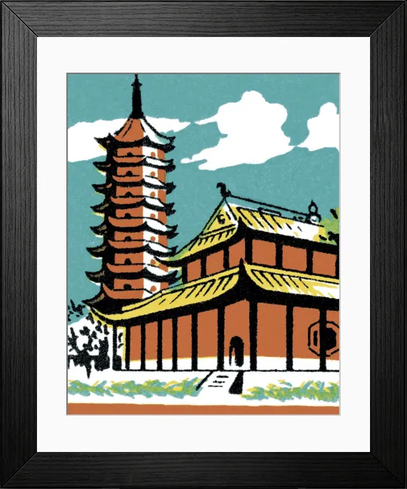Framed Print : Pagoda and Building Framed Print : Pagoda and Building