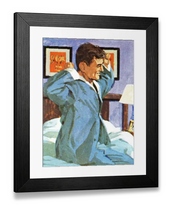 Framed Print : Man Stretching in Bed Framed Print : Man Stretching in Bed