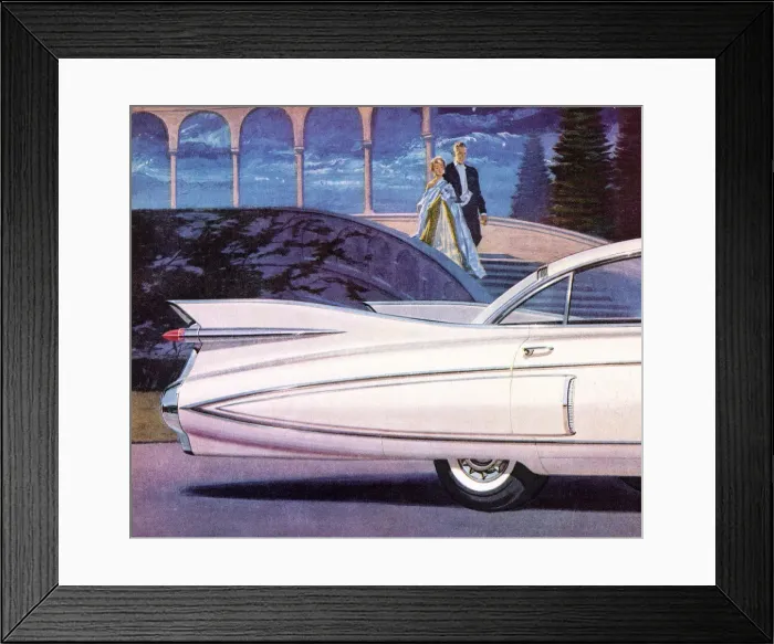 Framed Print : Glamorous Couple and White Car Framed Print : Glamorous Couple and White Car