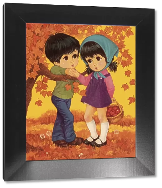 Boy and Girl in Autumn Scene