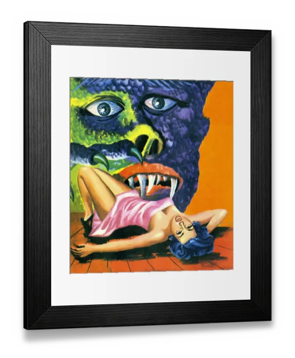 Framed Print : Monster Attacking Screaming Woman Framed Print : Monster Attacking Screaming Woman