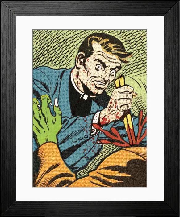 Framed Print : Priest Killing a Monster with Stake Framed Print : Priest Killing a Monster with Stake