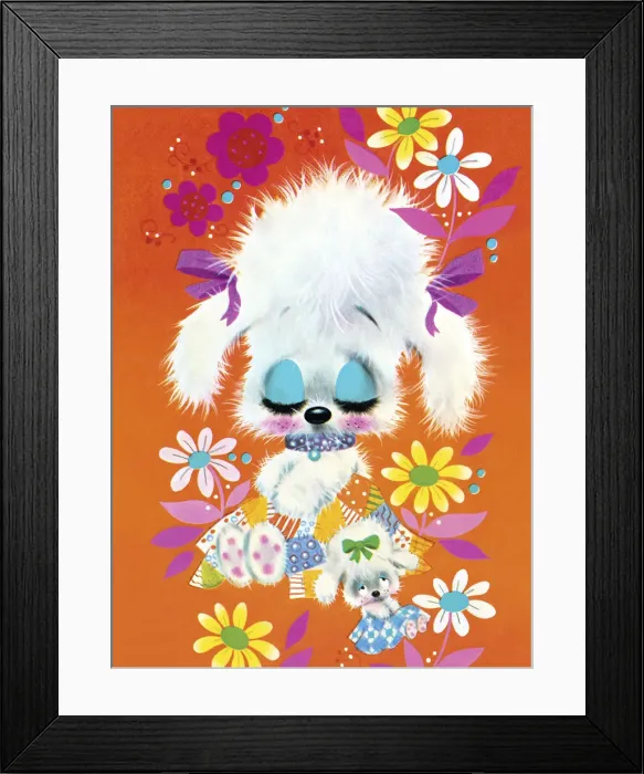 Framed Print : Two Sleepy Puppies in Flowers Framed Print : Two Sleepy Puppies in Flowers