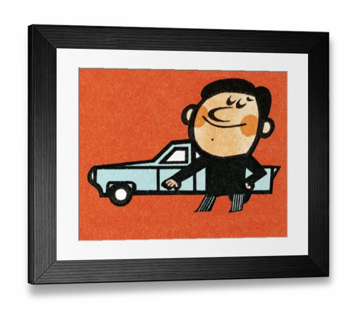 Framed Print : Man showing car