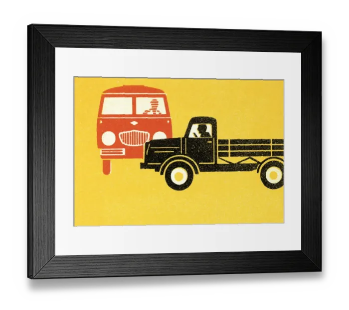 Framed Print : Bus and truck passing