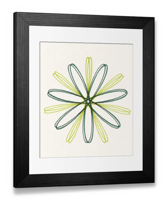 Framed Print : Multi Green Flower Line Design